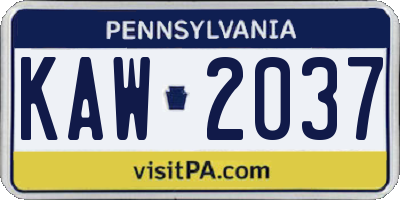 PA license plate KAW2037