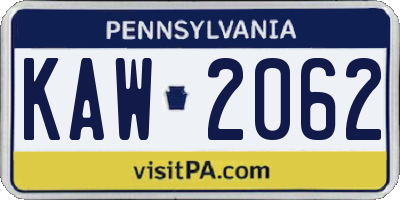 PA license plate KAW2062