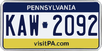 PA license plate KAW2092