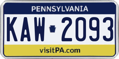 PA license plate KAW2093