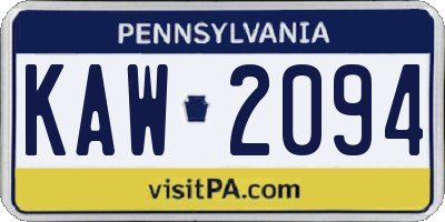 PA license plate KAW2094