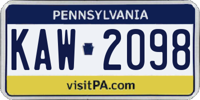 PA license plate KAW2098