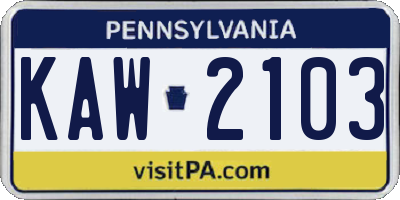 PA license plate KAW2103