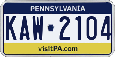 PA license plate KAW2104