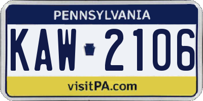 PA license plate KAW2106