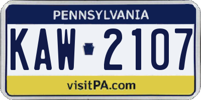 PA license plate KAW2107