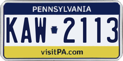 PA license plate KAW2113