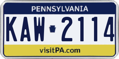 PA license plate KAW2114
