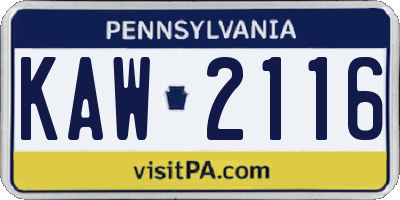 PA license plate KAW2116