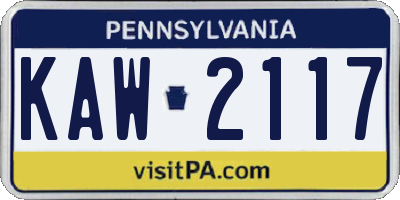 PA license plate KAW2117