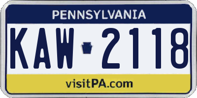 PA license plate KAW2118