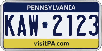 PA license plate KAW2123