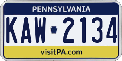 PA license plate KAW2134
