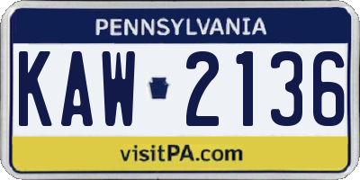 PA license plate KAW2136
