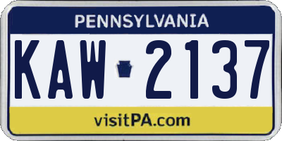 PA license plate KAW2137