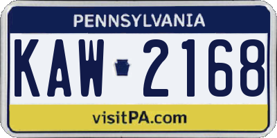 PA license plate KAW2168