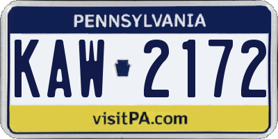 PA license plate KAW2172