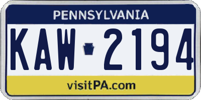 PA license plate KAW2194