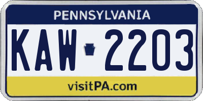 PA license plate KAW2203