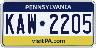 PA license plate KAW2205