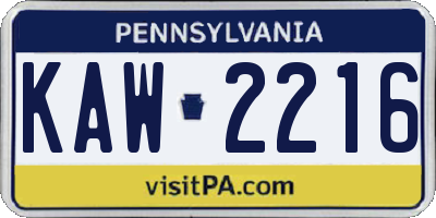 PA license plate KAW2216