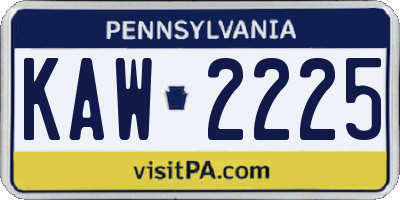 PA license plate KAW2225