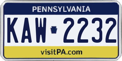 PA license plate KAW2232