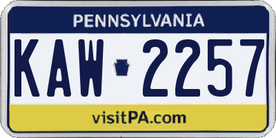 PA license plate KAW2257