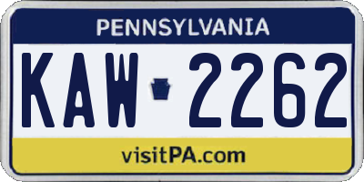 PA license plate KAW2262