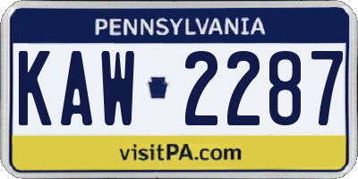 PA license plate KAW2287