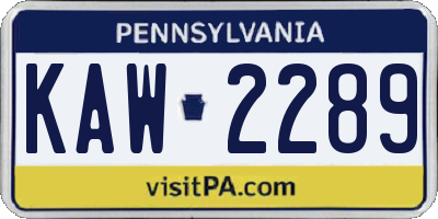 PA license plate KAW2289