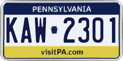 PA license plate KAW2301
