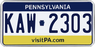 PA license plate KAW2303
