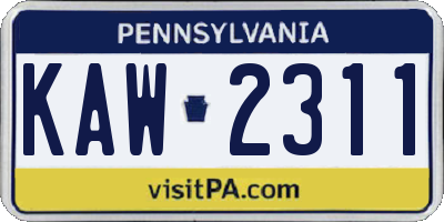 PA license plate KAW2311