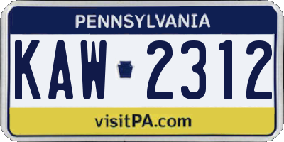 PA license plate KAW2312