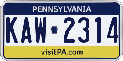 PA license plate KAW2314