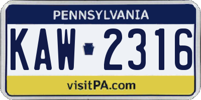 PA license plate KAW2316