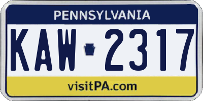 PA license plate KAW2317