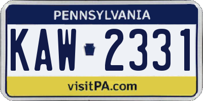 PA license plate KAW2331