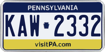 PA license plate KAW2332
