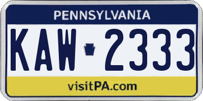 PA license plate KAW2333