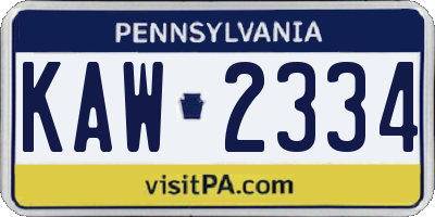 PA license plate KAW2334