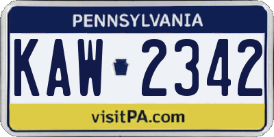 PA license plate KAW2342