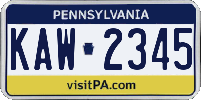 PA license plate KAW2345