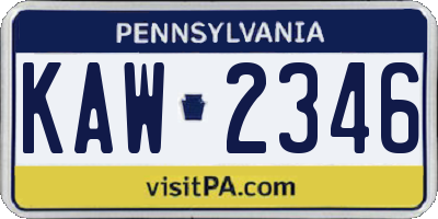 PA license plate KAW2346