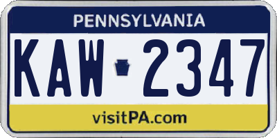 PA license plate KAW2347