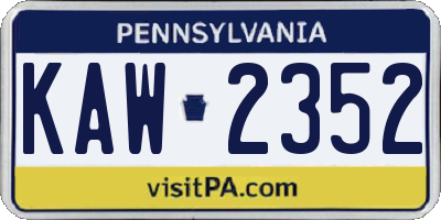 PA license plate KAW2352