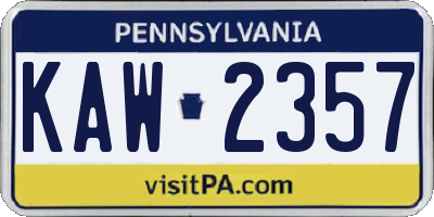 PA license plate KAW2357