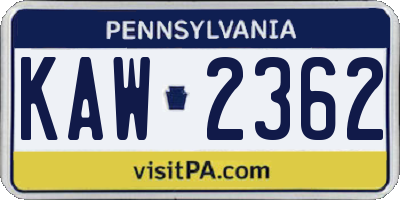 PA license plate KAW2362
