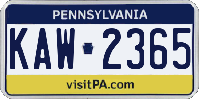 PA license plate KAW2365